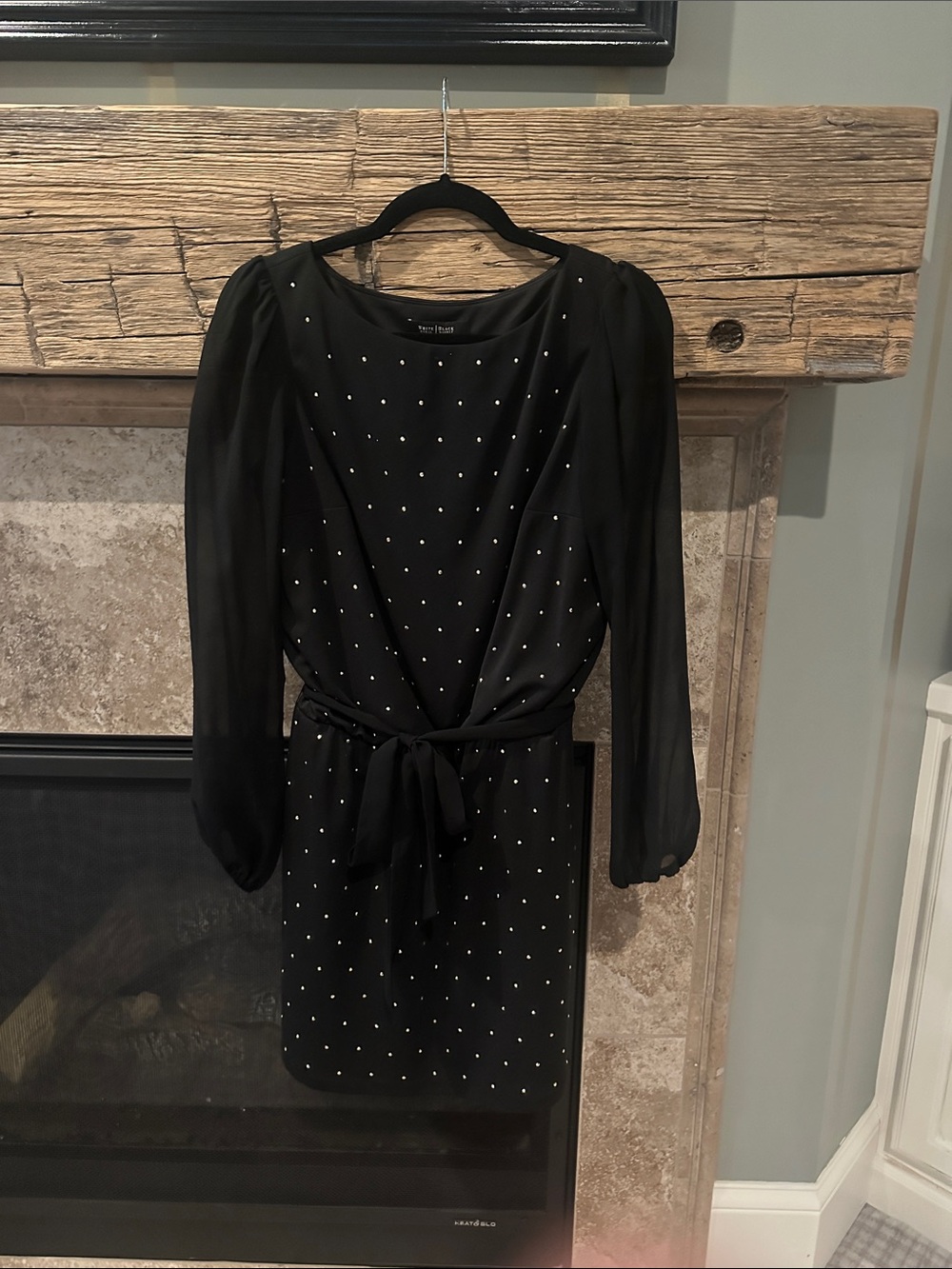 White House Black Market Black Long-Sleeve Studded Tie-Waist Dress